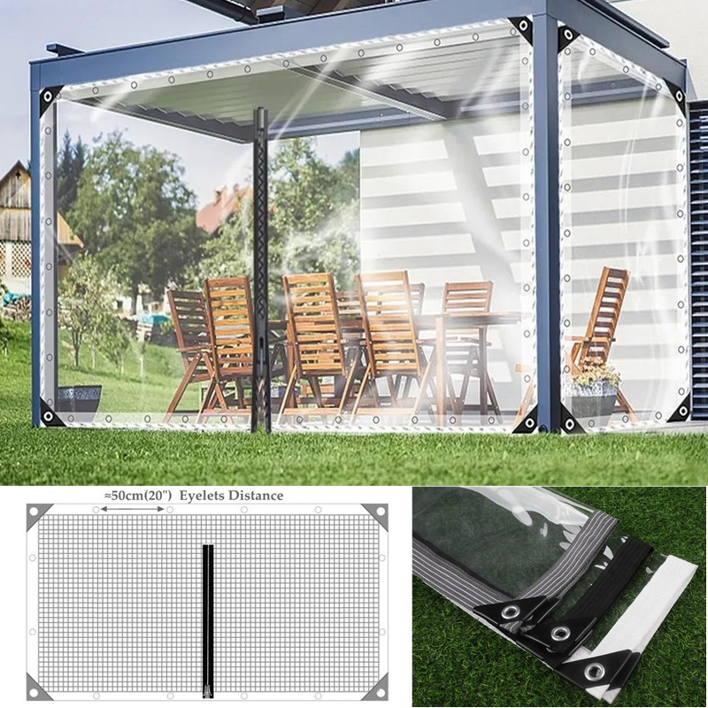 450gsm 99.99% Transparent 0.35MM PVC Tarpaulin With Zipper Grommets Abrasion-Resistant Heavyweight Waterproof Curtain