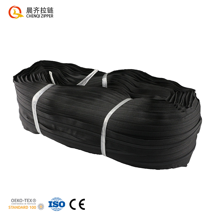 CHENQI Brand Spot Wholesale #8 #10 Black Nylon Coil Zipper Tape Roll Heavy Duty Long Chain Nylon Zippers for Outdoor Tent
