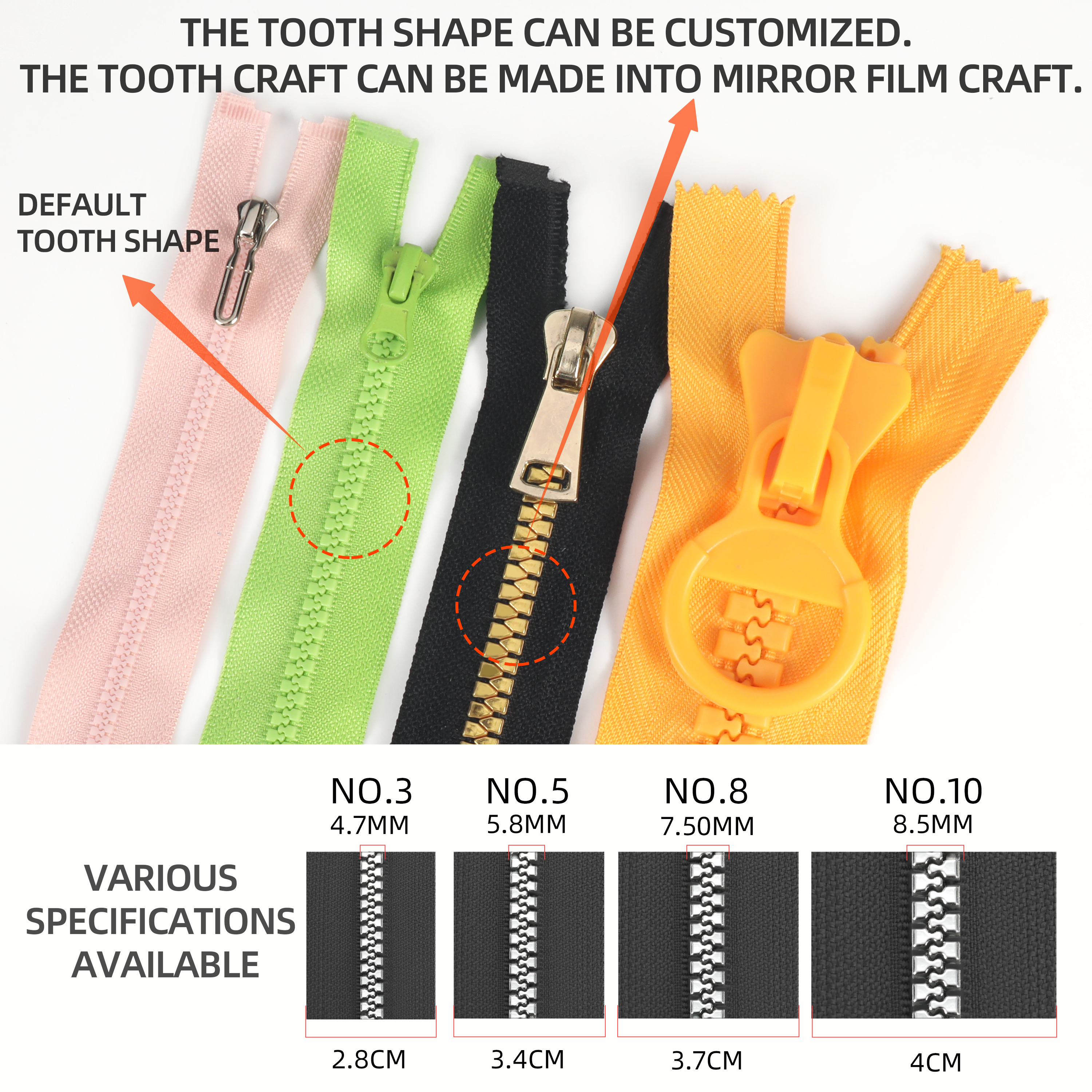 Factory Cremalleras Plastic Zipper 10 8 5 3 Vislon Zipper Fermeture Eclair Two Way Close Open End Resin Zippers for Clothing