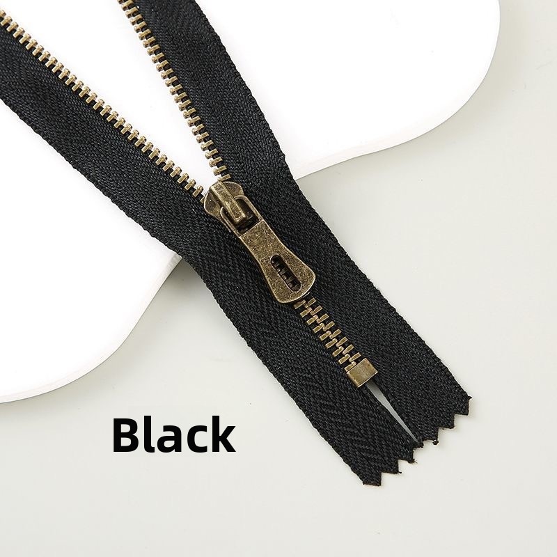 High Quality No 3 Antique Brass Metal Zipper Durable Close End Short Zipper for Garment and Bag
