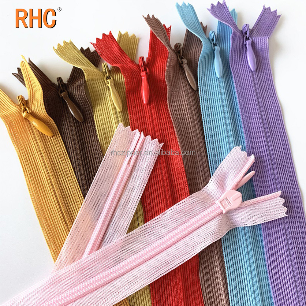 S2 High-End #3 Invisible Close-End Nylon Sewing Zipper Conceal Lace Tape for Dresses Colorful Plastic Cremallera Hidden