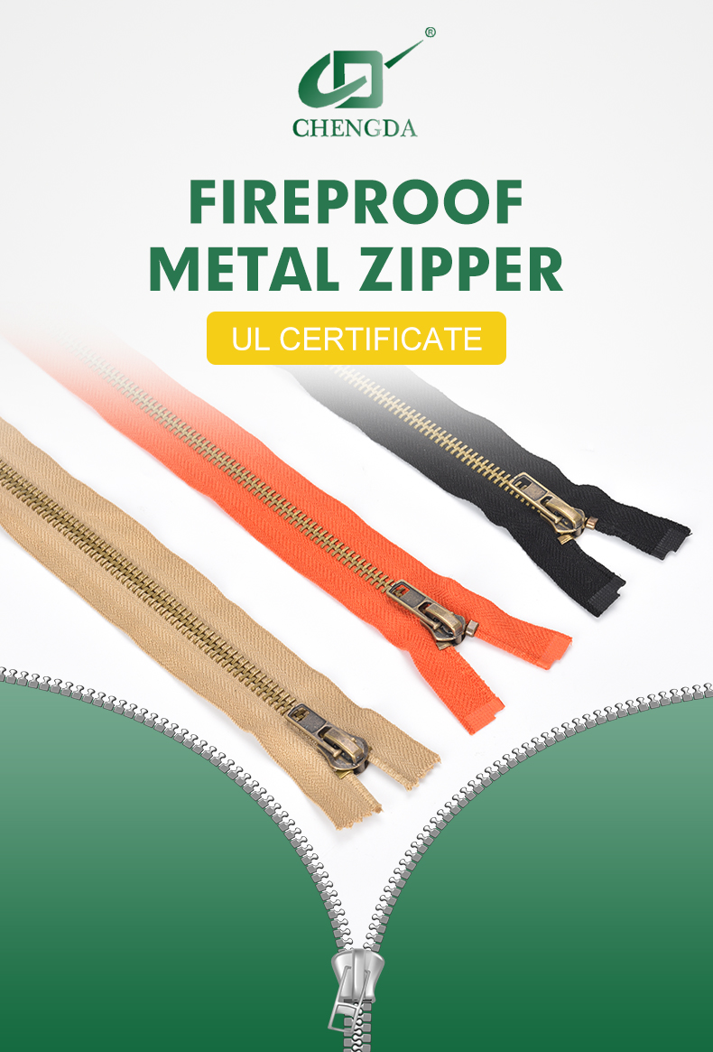 UL Certificate Fireproof Metal Zipper Fire Retardant Zipper With First Aid Top Stopper Flame Retardant Fire Resistance FR Zipper