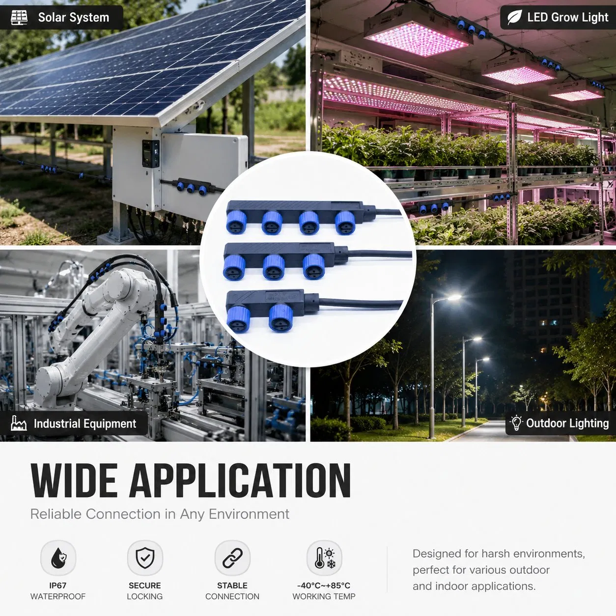 M15 Um para Muitos IP67 Conector à Prova d'Água Luz Solar Externa Painel Fotovoltaico Tipo F Cabo Paralelo Industrial