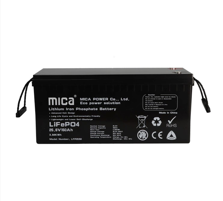 Bateria de Íon de Lítio Mica LiFePO4 Pacote de Baterias 25.6V 150ah para Sistema de Armazenamento de Energia Solar com BMS