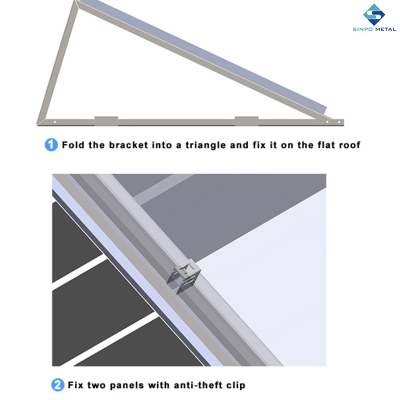 Estrutura de Montagem Solar para Telhado Plano Sinpometal com Suporte Solar, Estrutura para Painel Fotovoltaico e Sistema de Trilho Solar