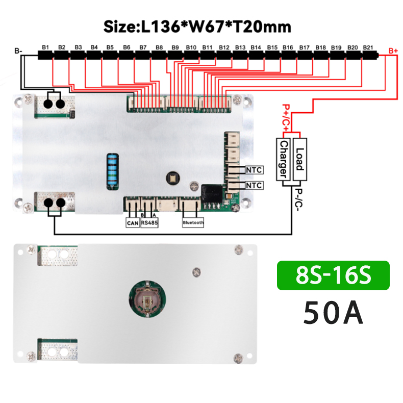 Bateria de Lítio BMS Inteligente 8s 13s 16s 5-50A BMS 16s para Placa de Proteção de Armazenamento de Energia