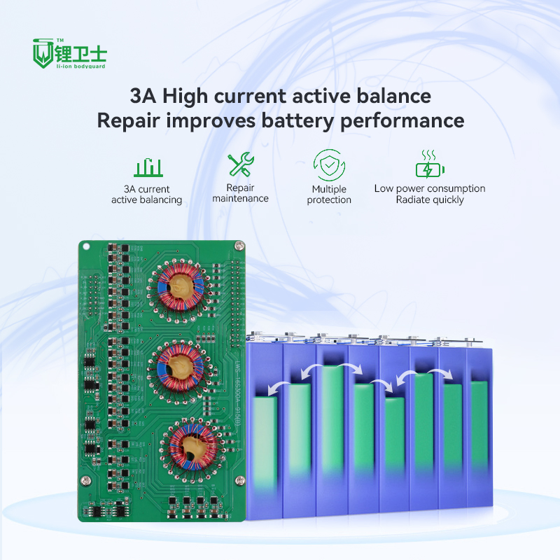 BMS Inteligente Lws Balanceamento Ativo 4s 8s 16s 24V 48V LiFePO4 100A 150A 200A 250A 300A com Ventilador para Pacote de Baterias de Íon de Lítio