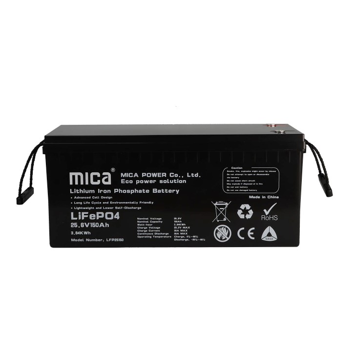Bateria de Íon de Lítio Mica LiFePO4 Pacote de Baterias 25.6V 150ah para Sistema de Armazenamento de Energia Solar com BMS