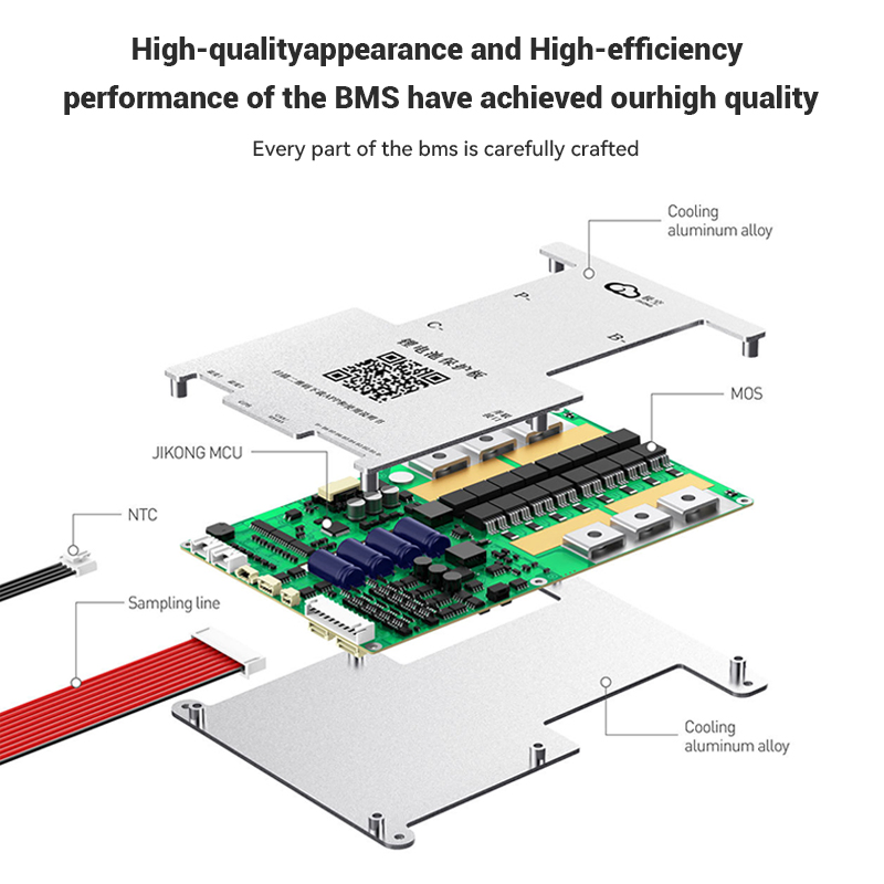Jk-Bd4a20s10p 100A BMS inteligente com 0.4A Balanceamento Ativo para Display LCD Bt 8-20s 24V LiFePO4 Placa de PCB de Núcleo Metálico de Bateria de Lítio