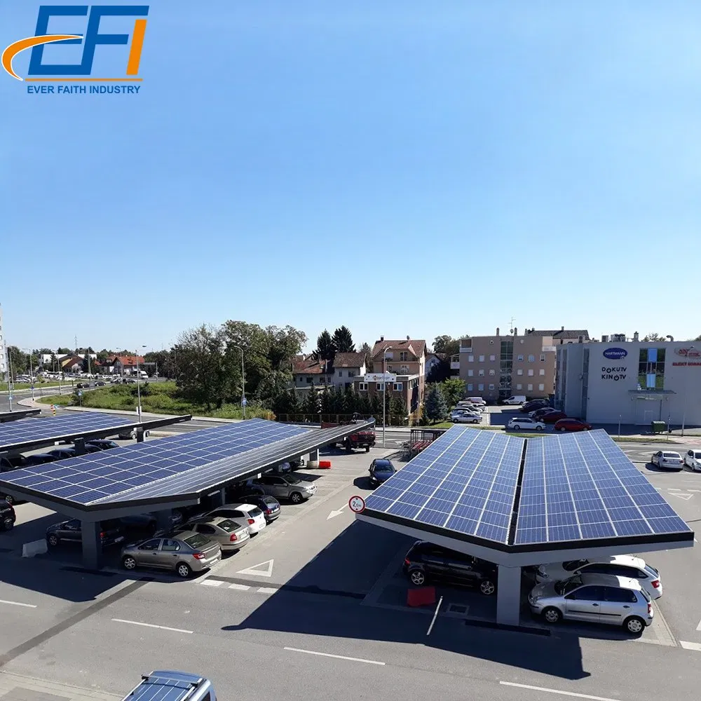 Estrutura de Suporte de Montagem em Poste para Painéis Solares em Carport para Estacionamento Solar