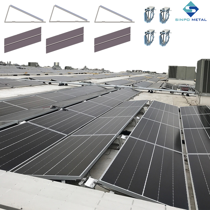 Estrutura de Montagem Solar para Telhado Plano Sinpometal com Suporte Solar, Estrutura para Painel Fotovoltaico e Sistema de Trilho Solar