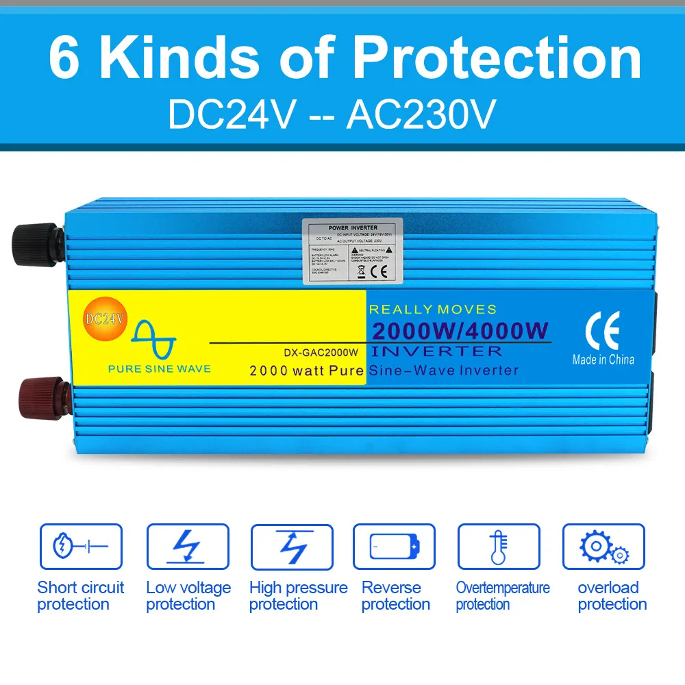 Inversor de Onda Senoidal DC 24V para AC 220V 2000W para Sistema de Energia Solar Residencial
