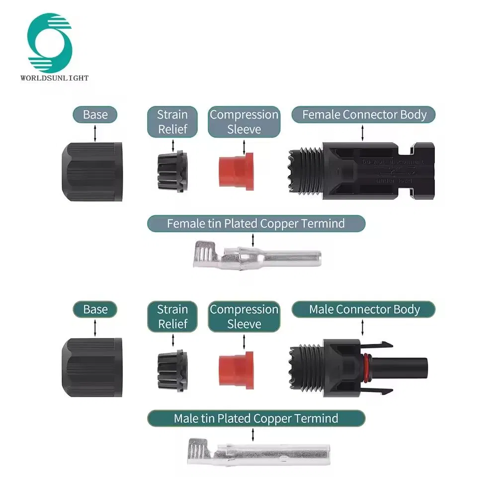Conector de Cabo Solar Fotovoltaico Wspvcc CE IP67 à Prova d'Água 2.5mm2 4mm2 6mm2 30A 1000V para Sistema Fotovoltaico Solar