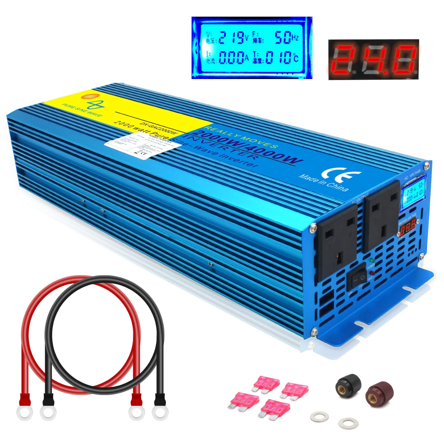 Inversor de Onda Senoidal DC 24V para AC 220V 2000W para Sistema de Energia Solar Residencial