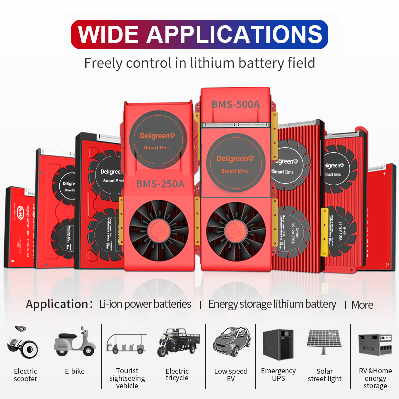BMS Inteligente Deligreencs 13s 150A 200A 250A com Uart 485 Bluetooth 48V Resfriamento Mais Rápido Bateria de Lítio RV Carro de Baixa Velocidade