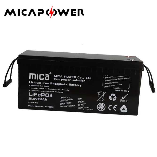 Bateria de Íon de Lítio Mica LiFePO4 Pacote de Baterias 25.6V 150ah para Sistema de Armazenamento de Energia Solar com BMS