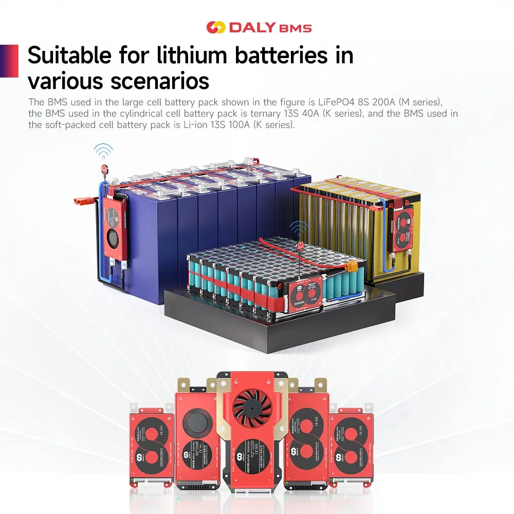 Bateria de Lítio Inteligente BMS LFP LiFePO4 Pack de Bateria de Lítio 3s 4s 8s 12s 16s 17s 20s 24s 12V-72V 40A-500A para Veículo Elétrico E-Bike