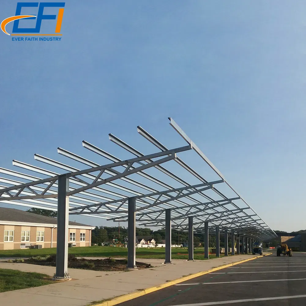 Estrutura de Suporte de Montagem em Poste para Painéis Solares em Carport para Estacionamento Solar
