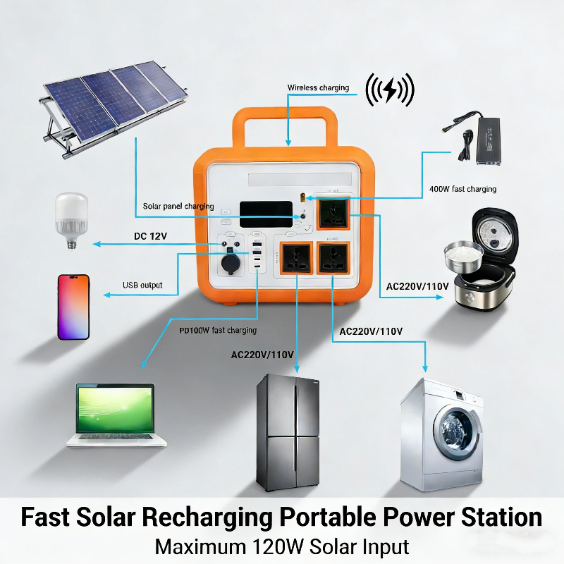 Gerador de Estação de Energia Portátil Solar com Carga Rápida para Acampamento ao Ar Livre e Uso em Emergências