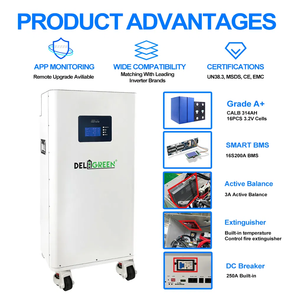 16kwh 51.2V LiFePO4 314ah Avaliar uma Bateria 8000+ Pacote de Bateria de Ciclos Profundos com Extintor de Incêndio e Elemento de Aquecimento