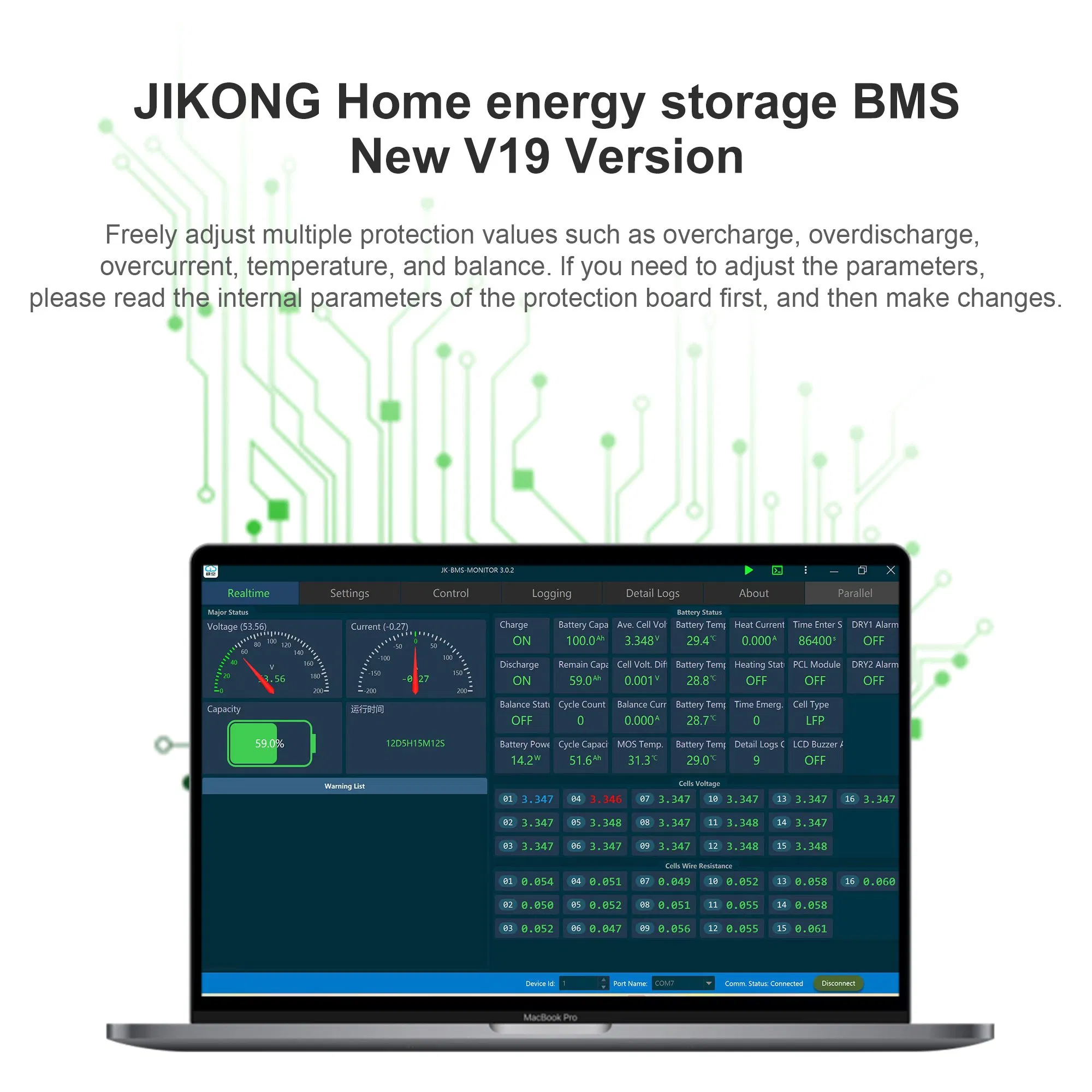 BMS Inteligente Jk BMS 8s-16s LiFePO4 Bateria de Íon de Lítio/Lto 200A Balanceamento Ativo Can/RS485 Inversor Bluetooth Armazenamento Solar de Energia Jk-Pb2a16s20p