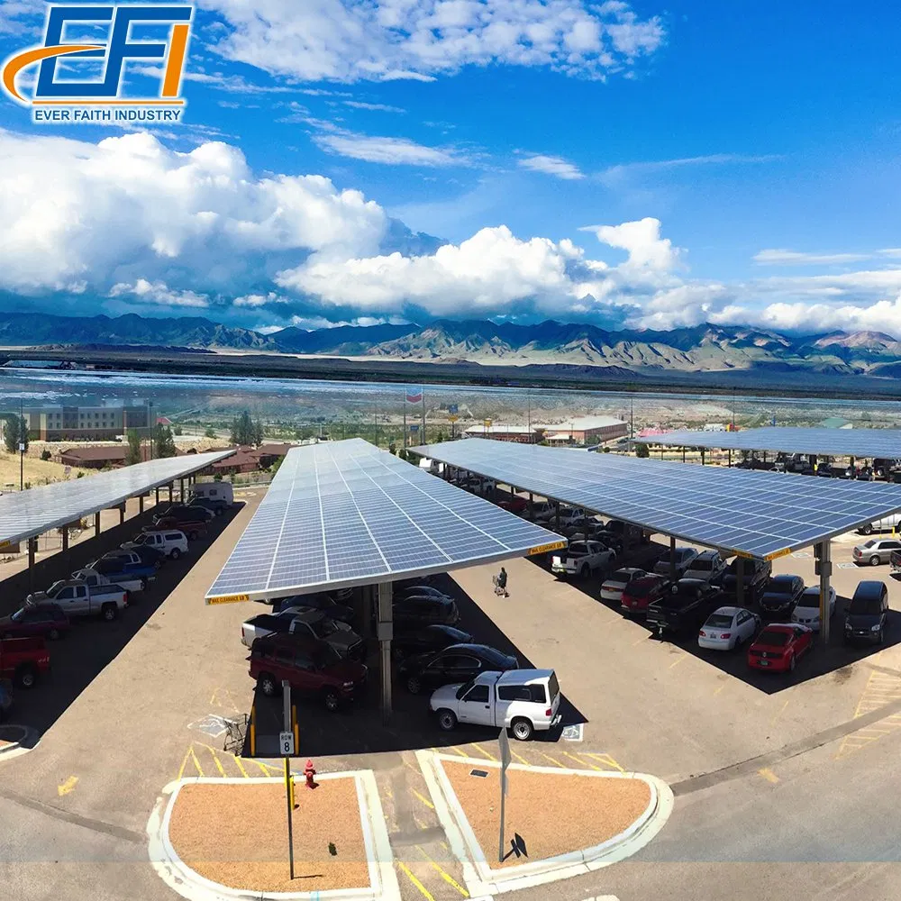 Estrutura de Suporte de Montagem em Poste para Painéis Solares em Carport para Estacionamento Solar