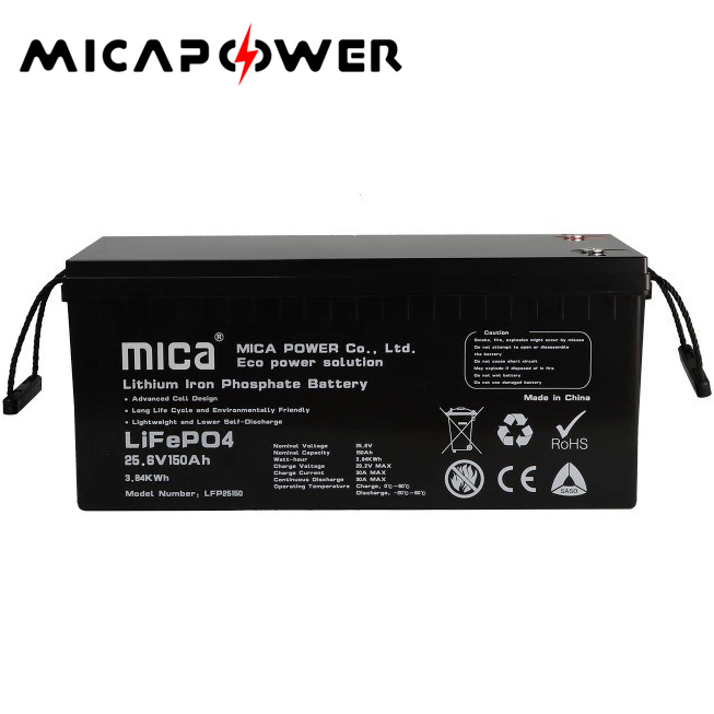 Bateria de Íon de Lítio Mica LiFePO4 Pacote de Baterias 25.6V 150ah para Sistema de Armazenamento de Energia Solar com BMS