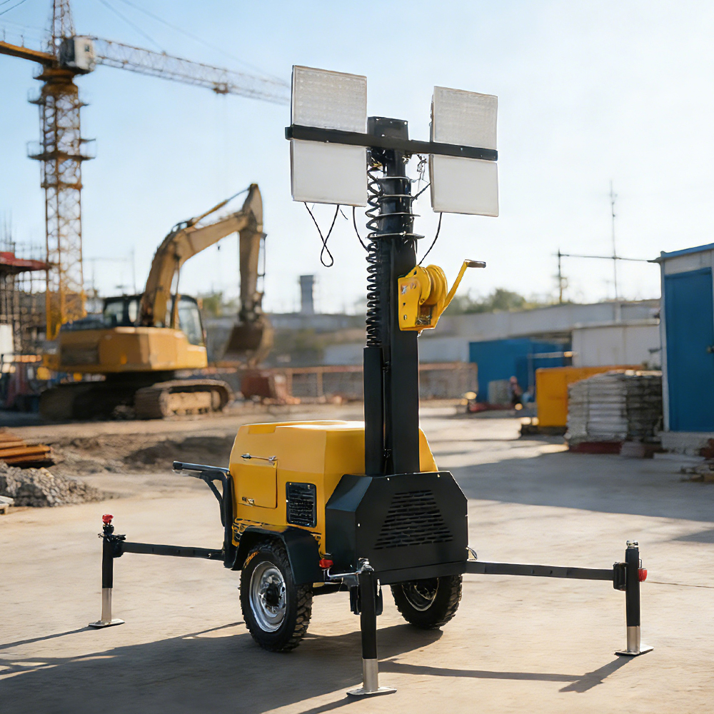 7m Diesel Light Tower Engineering Lighting Telescopic Mast Mobile Trailer Portable Led Portable Generator Lighting Tower