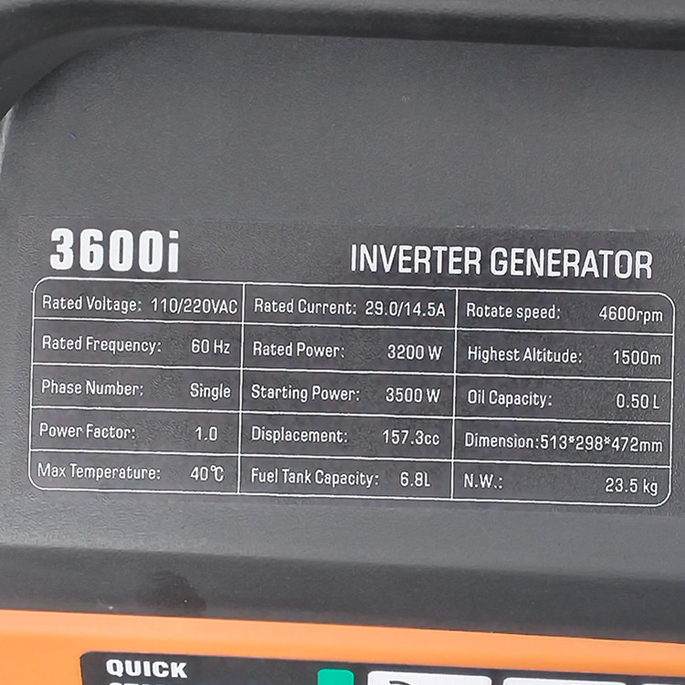 60HZ 110V 220V Double Voltage 4-Stroke Portable Inverter Generator Manual Start Rated Power 3.2KW FW3600i Gasoline Generator Set