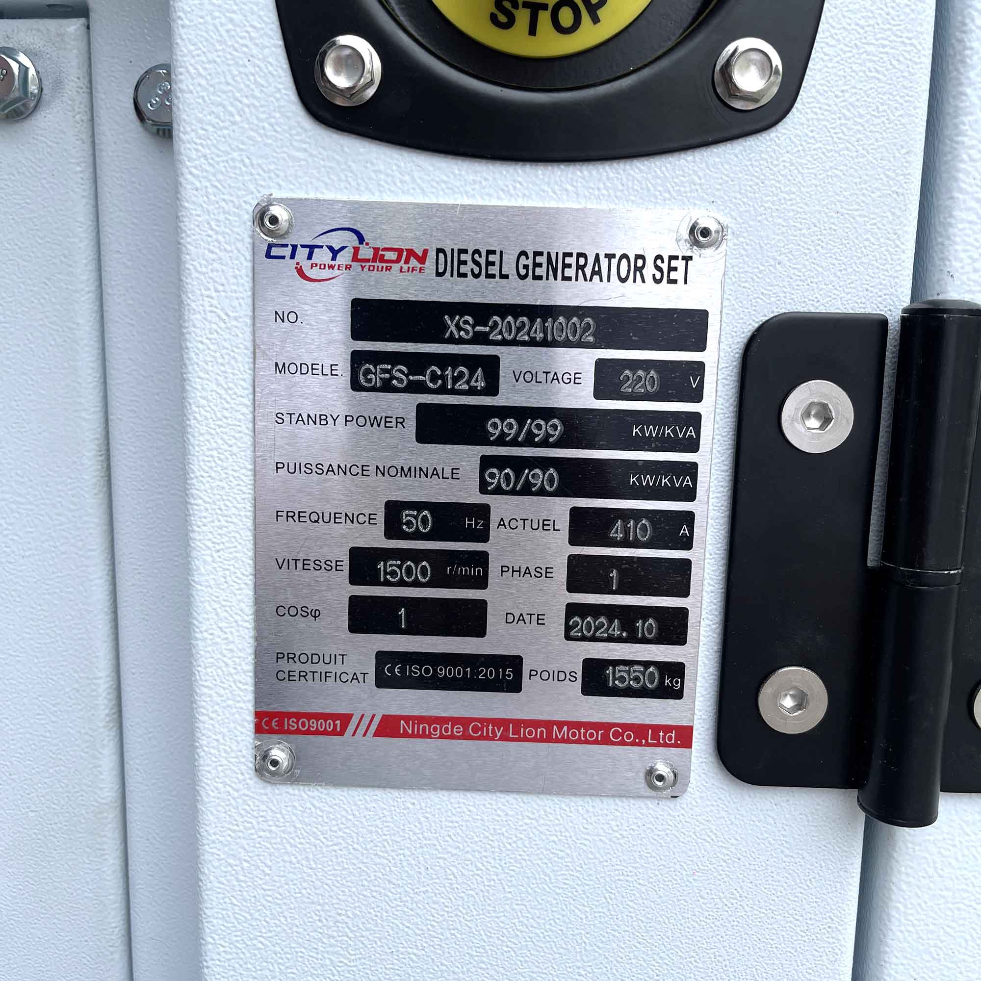Citylion 80KW 100KW Silent Type Diesel Portable Generator 80KVA 100KVA Set Genset with 50Hz Frequency and 480V Rated Voltage