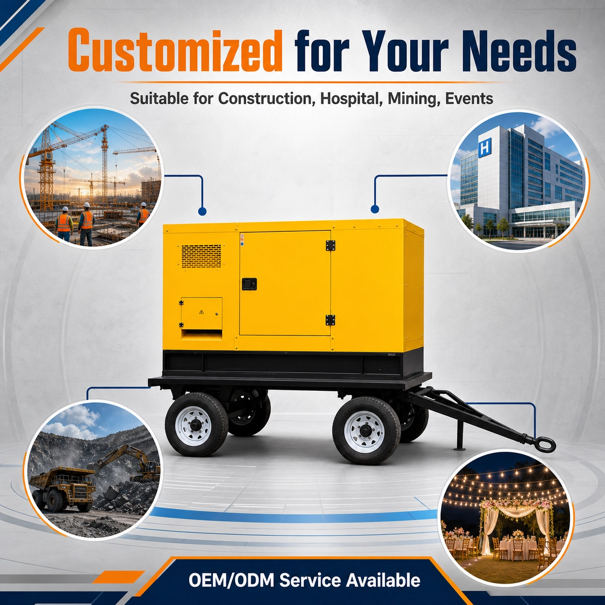 Mobile Diesel Generator Set Trailer Super Silent Engine Auto Start Remote Start ATS Single/Three Phase 50 Hz Electric Power