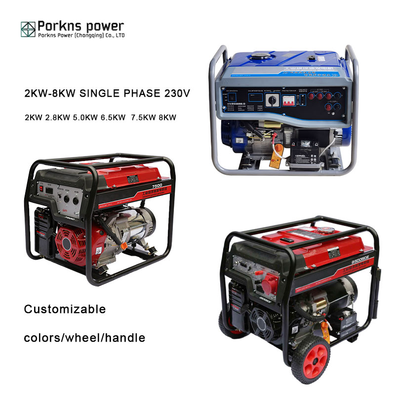 100% Copper Wire Motor 2000W 2800W 5kw 5000W 6.5kw 7.5kw 8kw Petrol Genset Portable Silent Gasoline Generator Set for Home