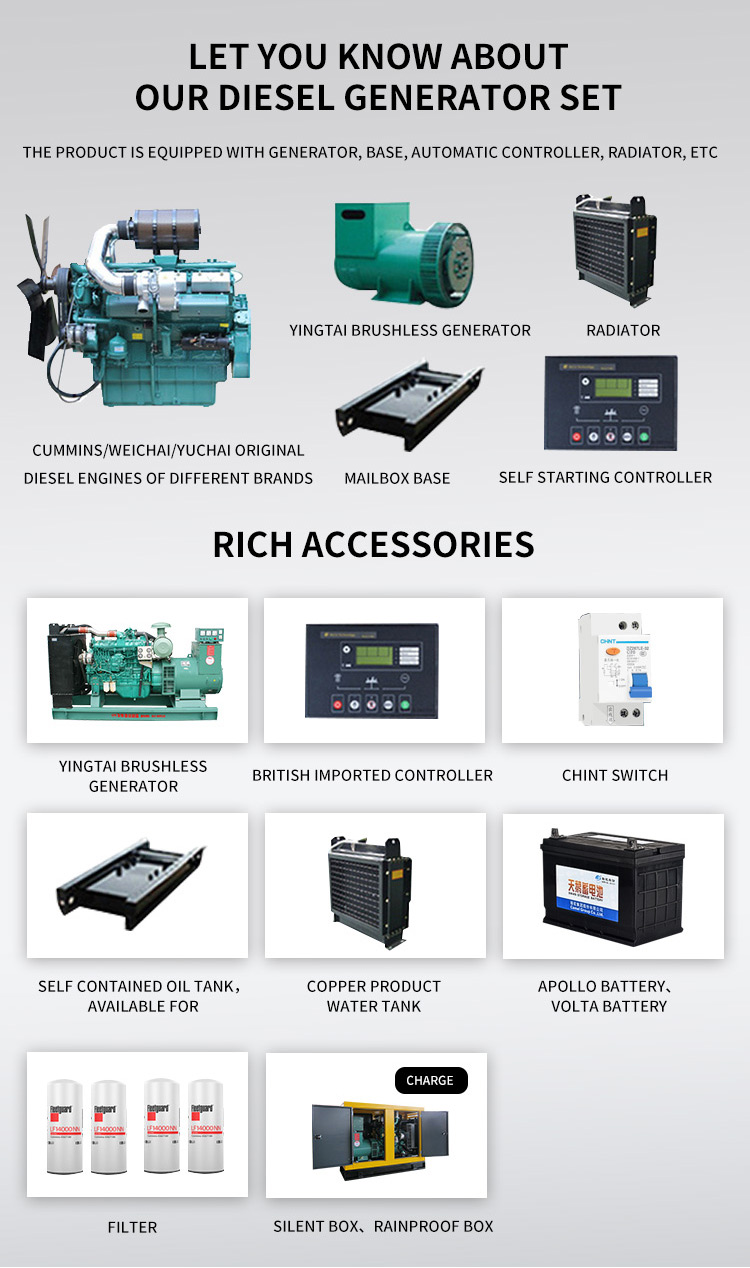 Diesel Generator Set 5kW 10kW 15kW 20kW Silent Type 230V 400V ATS Brushless Generator