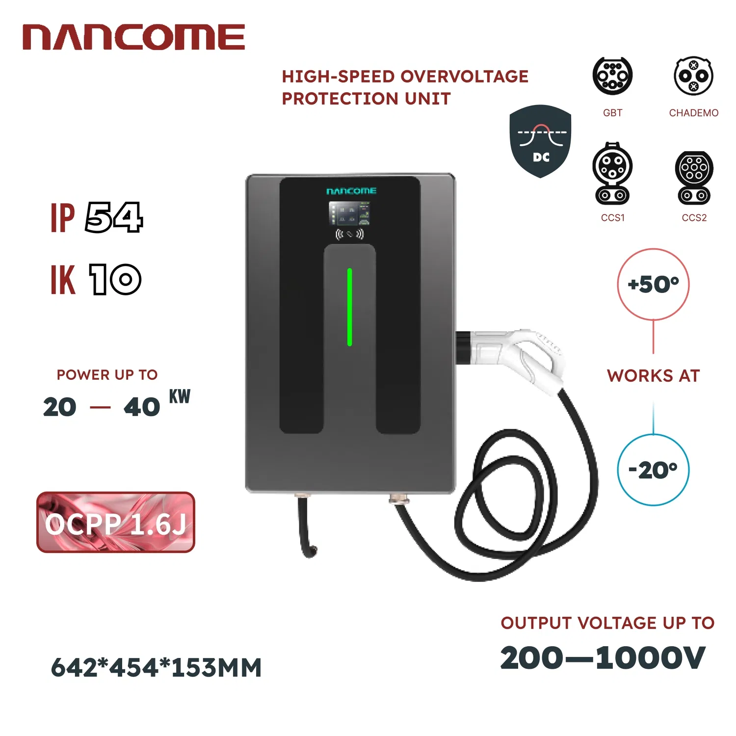 Advanced DC Fast Charger for Electric Vehicles Wall-Mounted