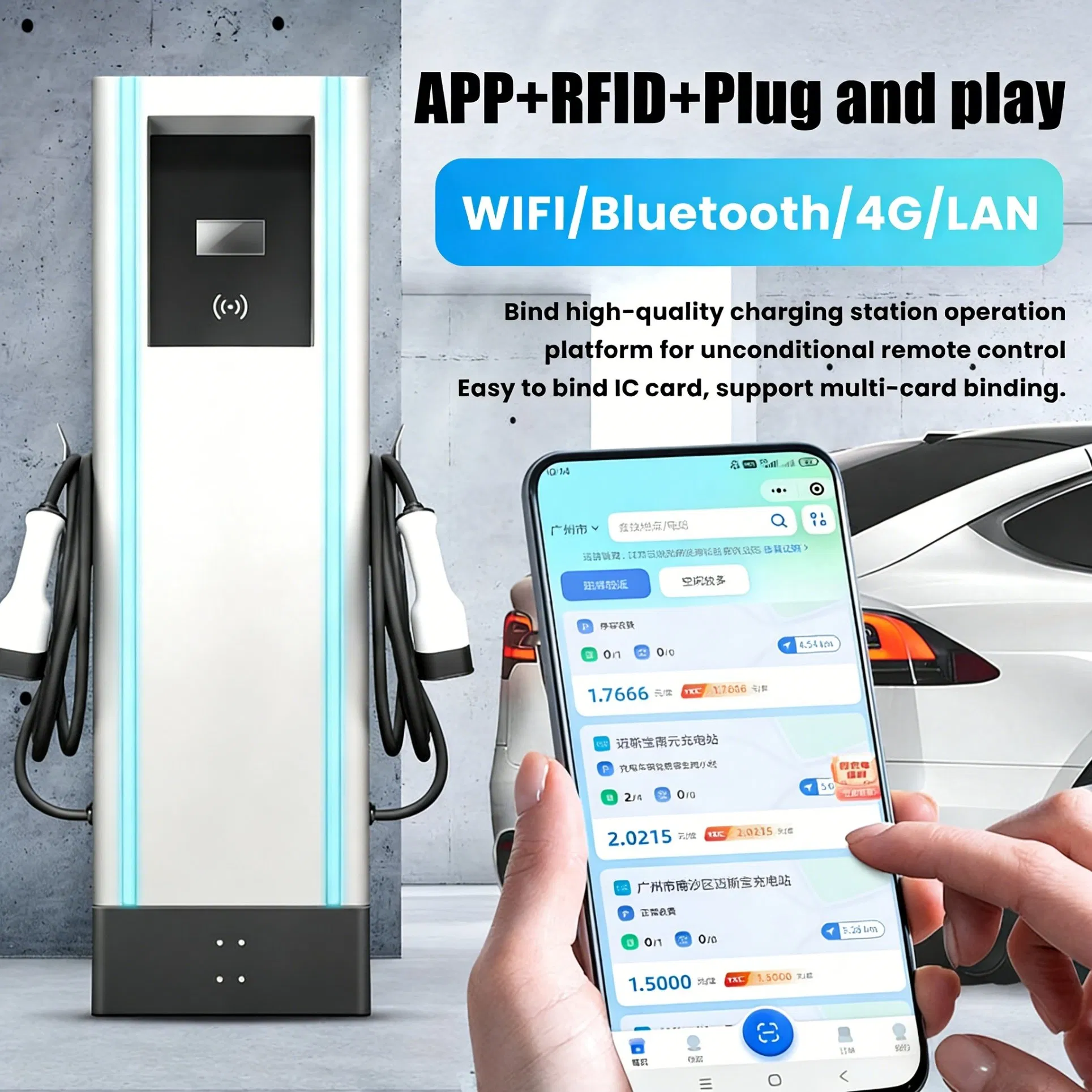Floor-Mounted AC EV Charging Station Dual-Gun 7kw 11kw 22kw Multi-Standard for Hotel Parking