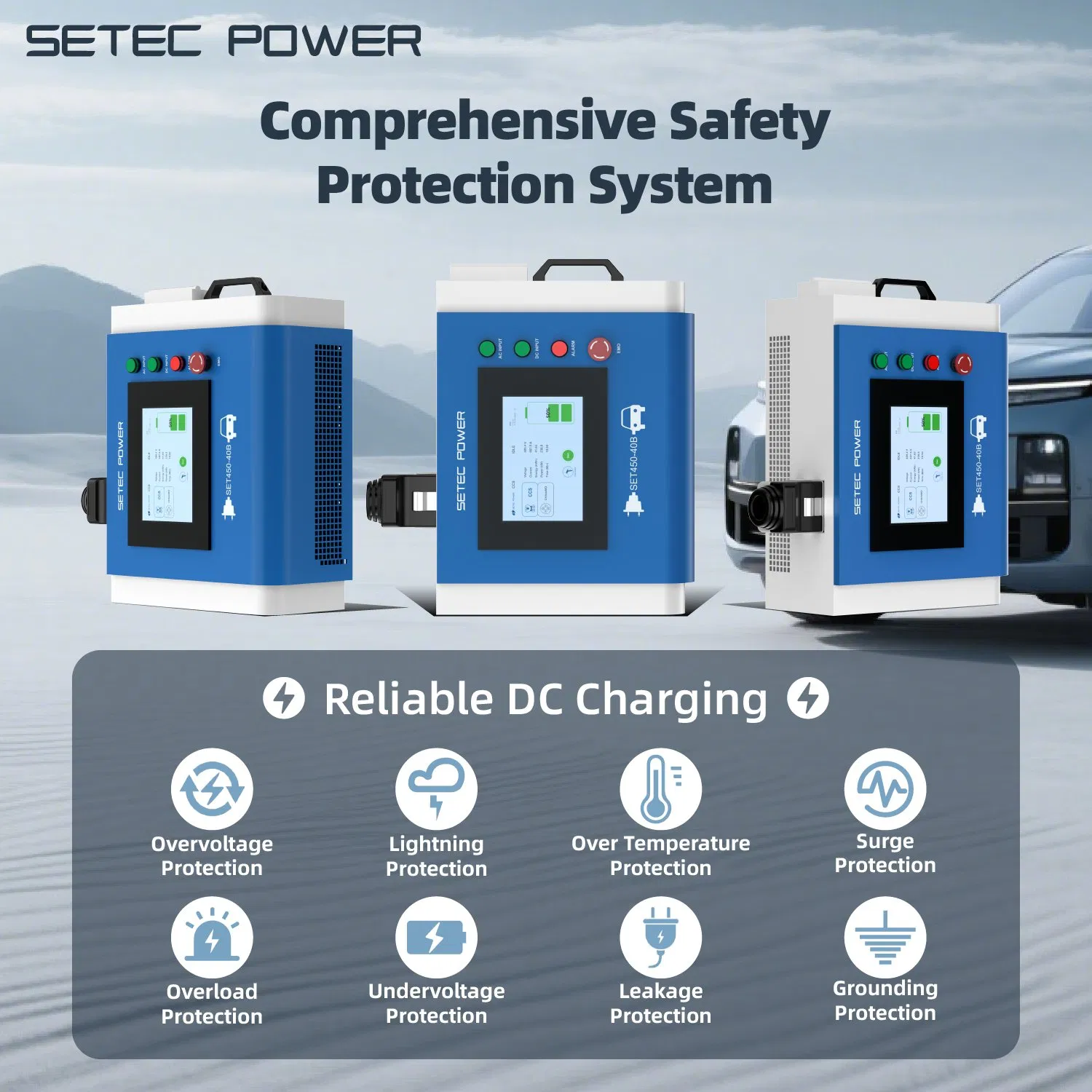 SETEC POWER 10kW-60kW CCS1/CCS2/Chademo NACS Portable EV Charger DC Electric Vehicle Charging Station