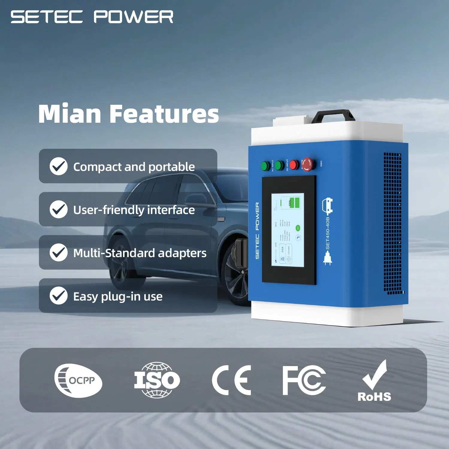 SETEC POWER 10kW-60kW CCS1/CCS2/Chademo NACS Portable EV Charger DC Electric Vehicle Charging Station