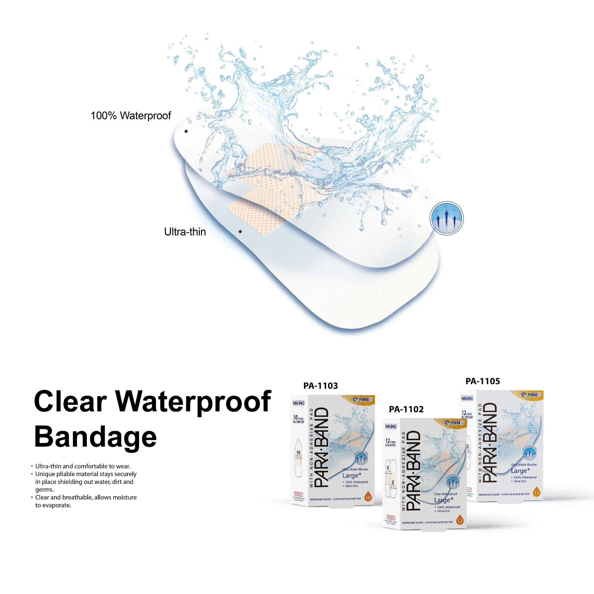 Clear Waterproof PU Extra Large Adhesive Bandage Strips