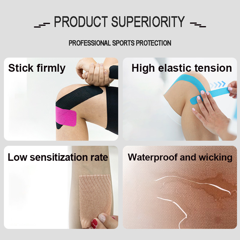 Professional Waterproof Kinesiology Sports Tape Athletic Kinesiology Tape for Knee, Shoulder &amp; Ankle Support CE Certified