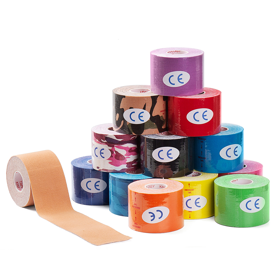 Sports Safety Cotton Kinesiology Therapy Tape Waterproof 5cm Width X 5m Length Hypoallergenic Custom Print Strong Adhesion Logo