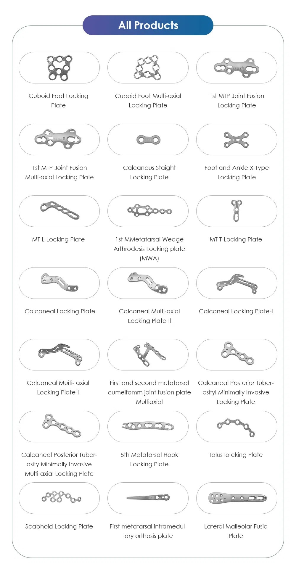 Titanium Orthopedic Implants Mini Bone Locking Plate for Foot and Ankle System