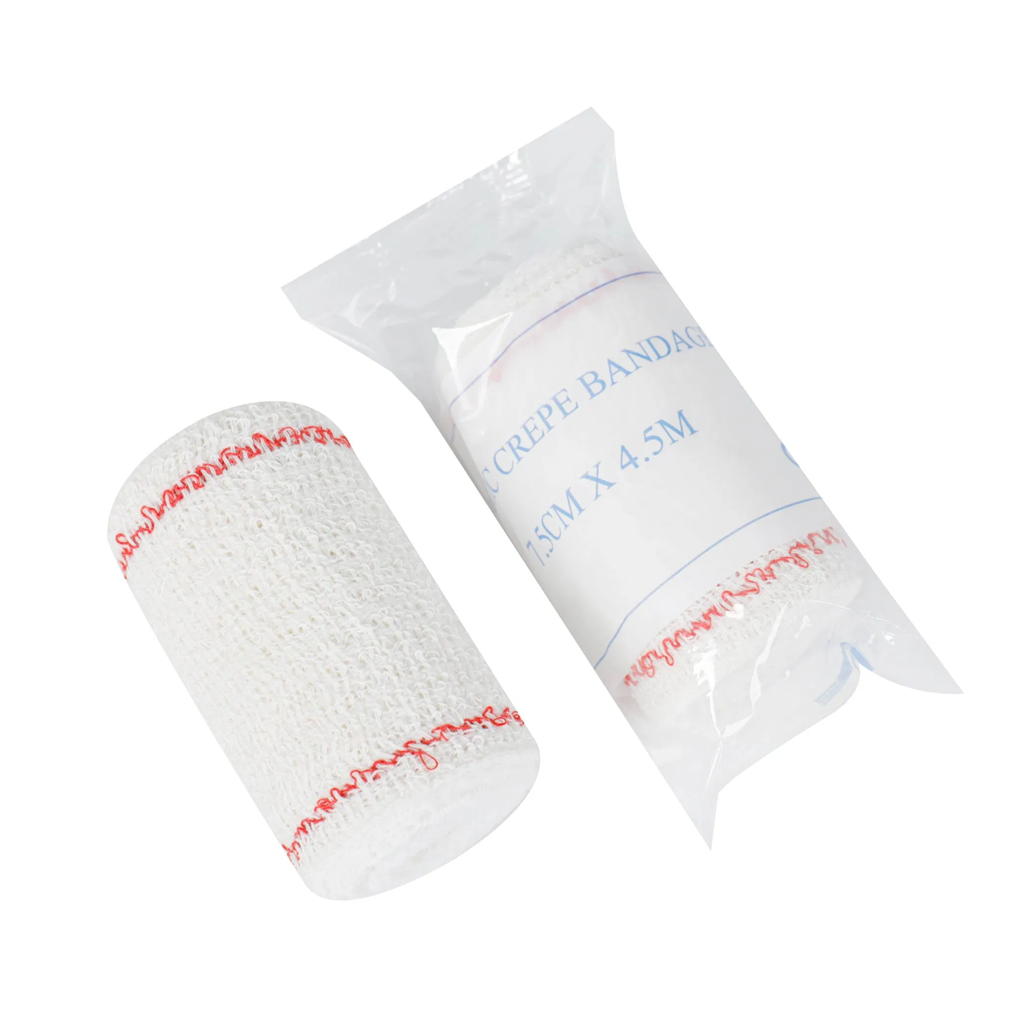 High-Quality Disposable Cotton Crepe Bandage with Elasticity, Red/Blue Edges, with Clips