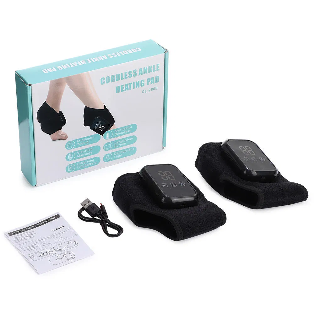 Portable USB Rechargeable Heated Ankle Massager - Hot Compress Vibration Brace Wrap Warmer