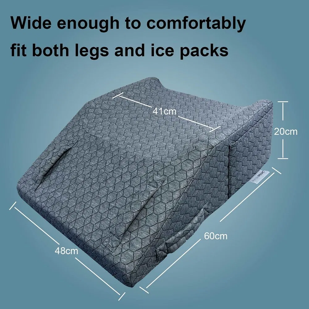 Leg Elevation Wedge Support Pillow with Handles and Pockets After Surgery, Injury, for Knee, Ankle Support