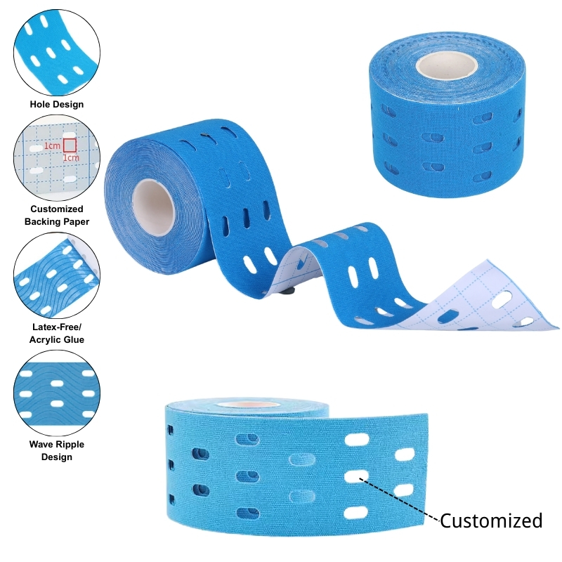 Durable Perforated Athletic Recovery Kinesiology Tape with Water-Resistant &amp; Long-Lasting Adhesion