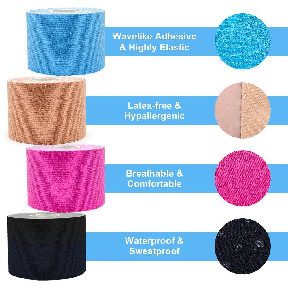 5cm*5m Custom Kinesiology Tape Water Resistant 95% Cotton 5% Spandex Athletic Sports Muscle Tape OEM Bulk Roll Kinesiotape