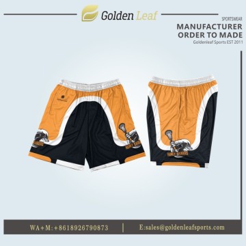 Custom sublimated lacrosse shorts with elastic drawcord waistband