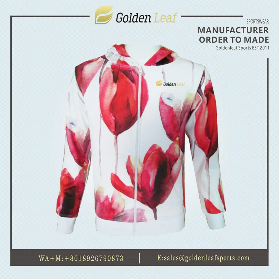 Custom Women’s Art Tulip Print Zip-Up Hoodie | Streetwear & Loungewear Exporter, Factory