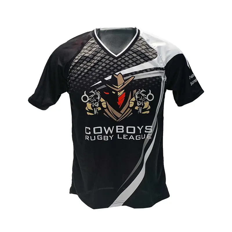 Custom V neck and round neck  Rugby Jeresy with 4 way streching making Companies, Company