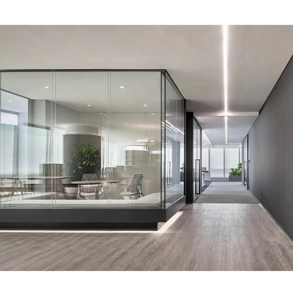 Framed Tempered Glass Partition Wall System Used in Residential and Office Installation Simple Glass Modules Partitions